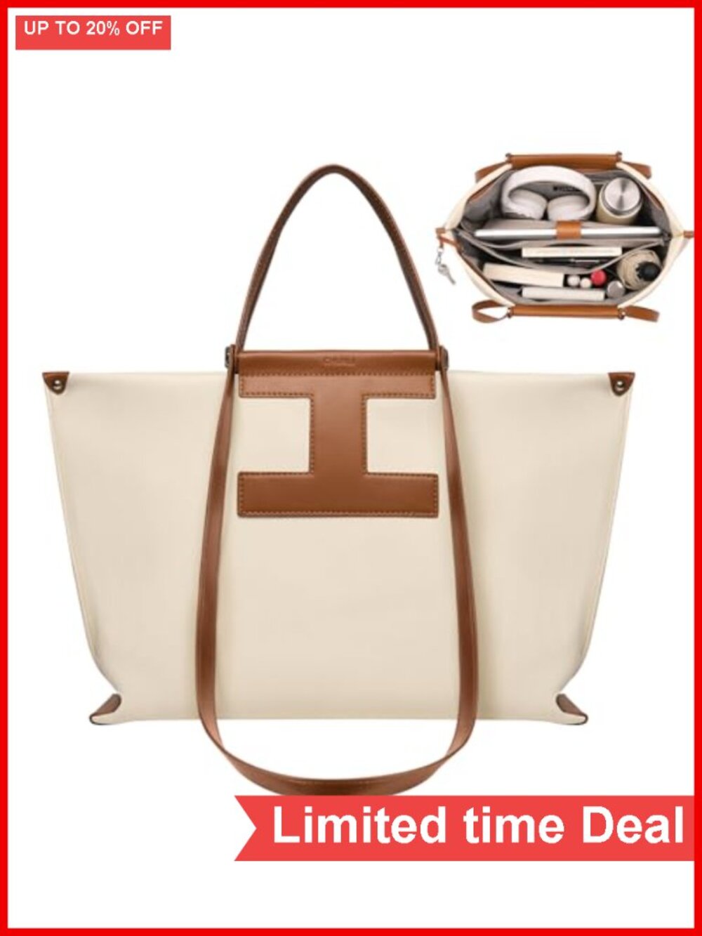 15.6" Laptop Tote Bag for Women - Canvas-Textured Leather Work Briefcase,